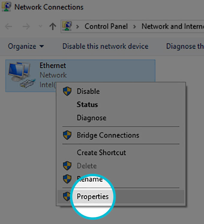 2. Right click your network and select <strong>Properties</strong>